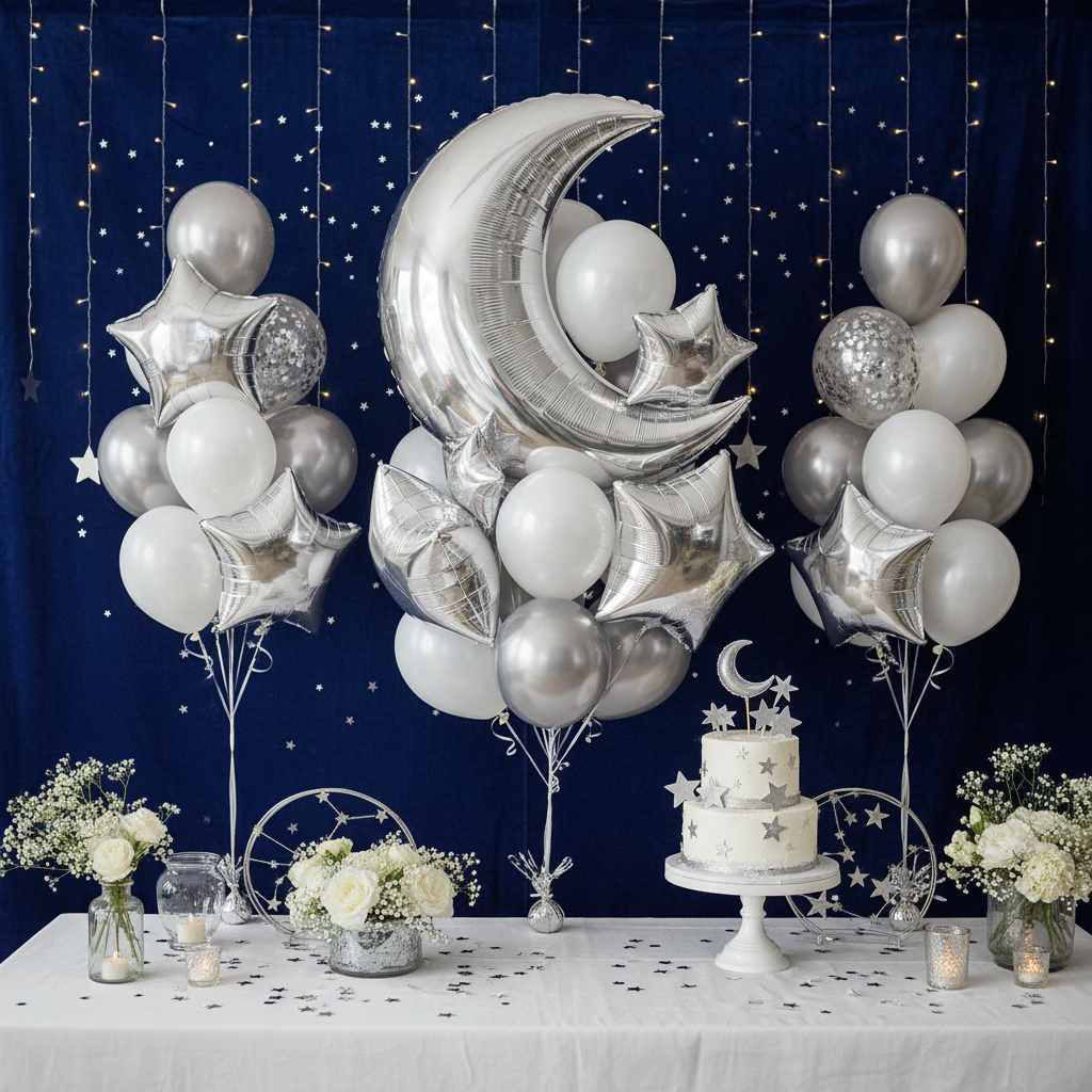 Silver Moon Balloon - Moon and Stars Birthday Party