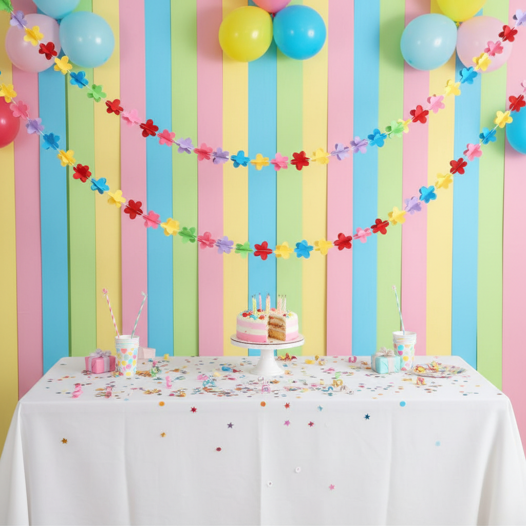 Multicolor 3D Flower Garland at Kids Birthday Party