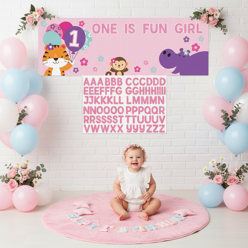One is Fun Girl Banner - First Birthday Girl Photoshoot