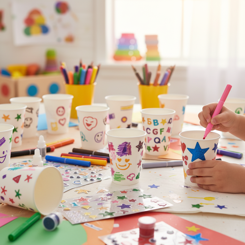 Plain White Paper Cups Used for DIY Craft Activity for Kids