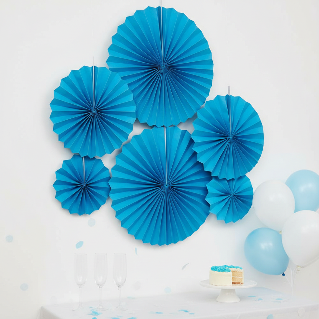 Blue Paper Fan Decoration - Side Angle