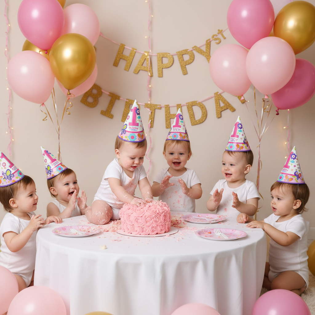 1st Birthday Butterflies & Flower Cone Hats worn at First Birthday Party