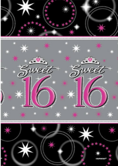 Sweet 16 Paper Tablecover Pink & Black - 9FT x 4.5FT - 1PC