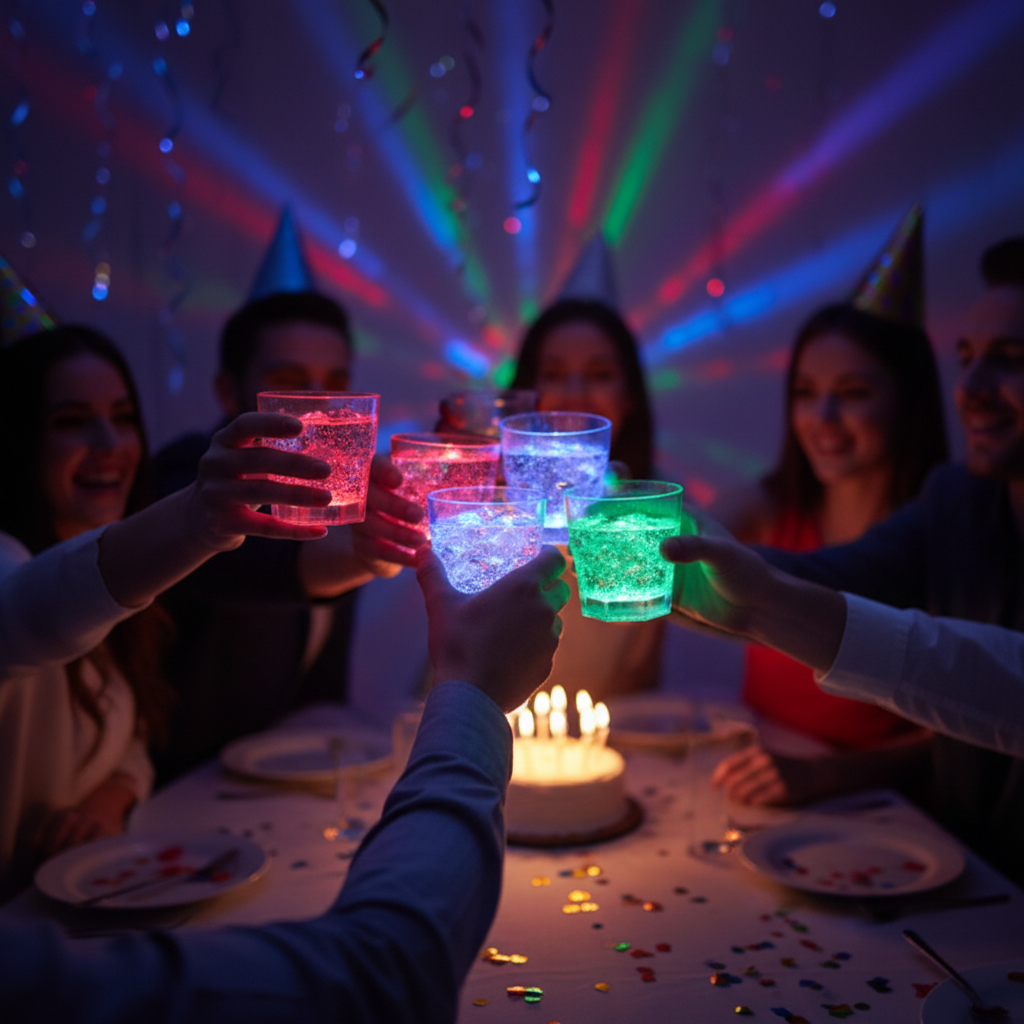 LED Whiskey Glass Glowing at Birthday Night Celebration