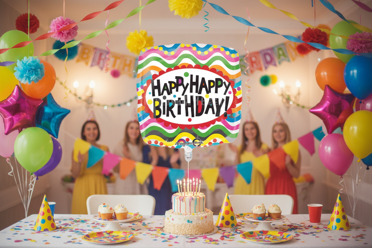 Happy Birthday Squiggles Balloon - Birthday Party Setup