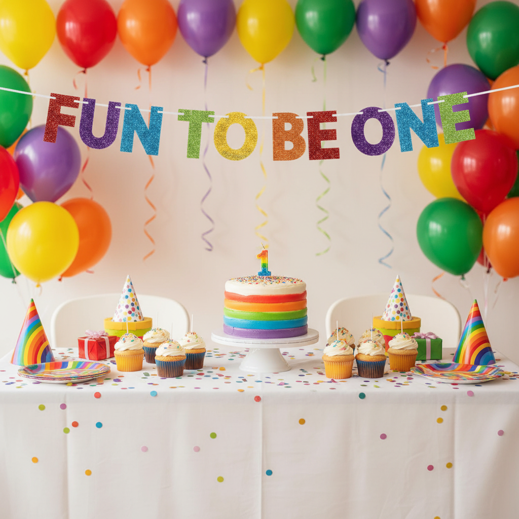 Fun To Be One Banner - Smash Cake Table