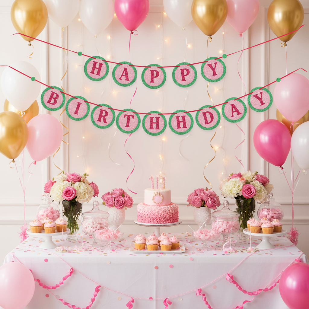 Glitzy Girl Happy Birthday Letter Banner at Glamorous Girls Birthday Party