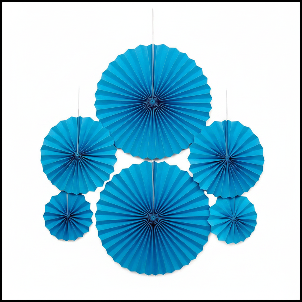 Blue Paper Fan Decoration - Front View