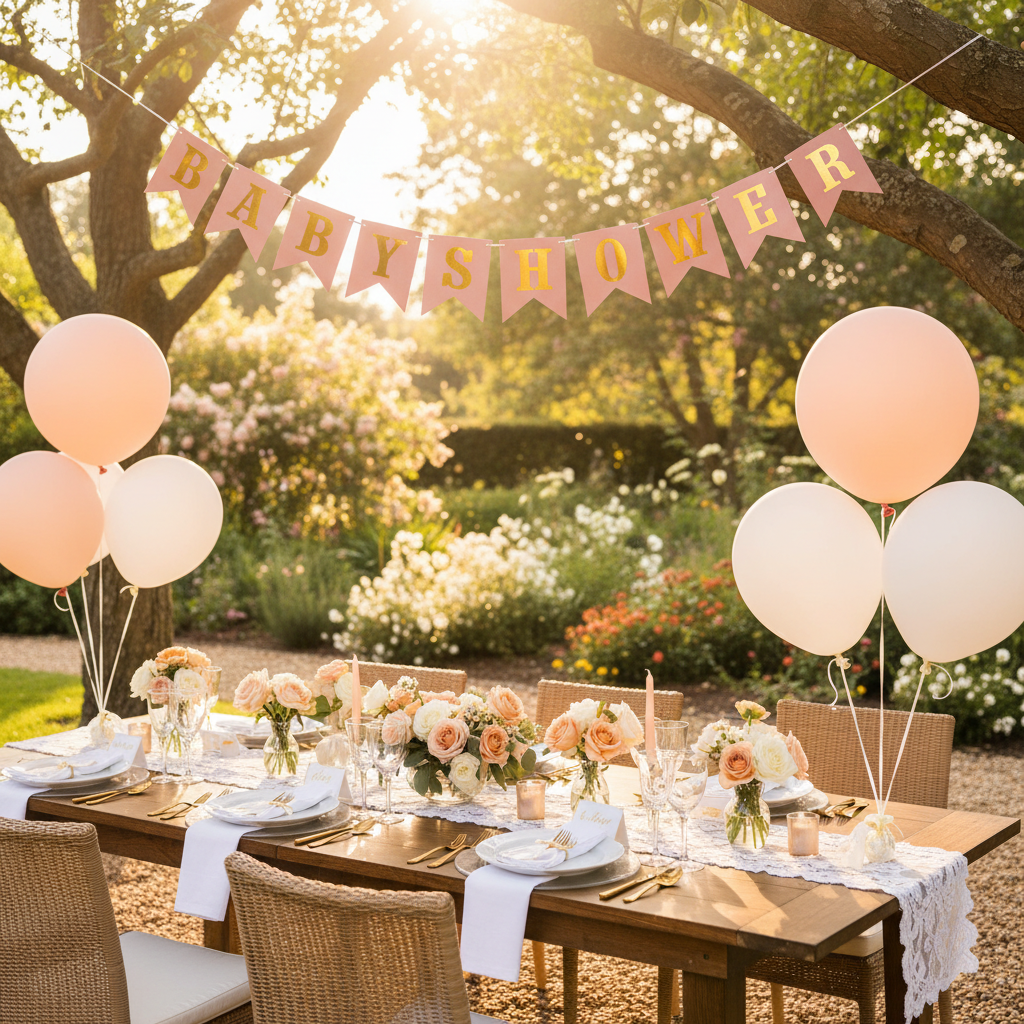 Baby Shower Peach Banner - Outdoor Garden Baby Shower