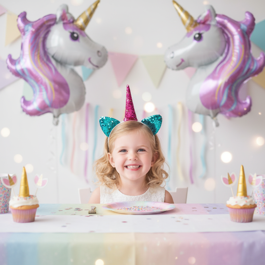 Sequin Unicorn Headband worn at Unicorn Birthday Party
