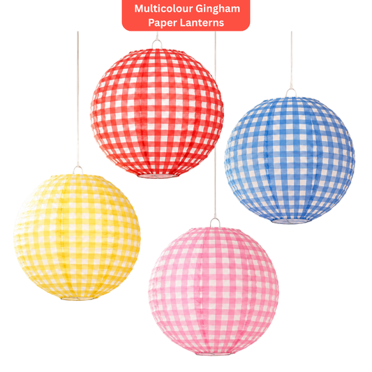 Multicolour Gingham Paper Lanterns - 4PC