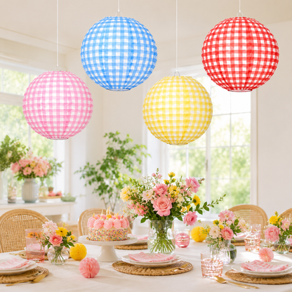 Multicolour Gingham Paper Lanterns - 4PC