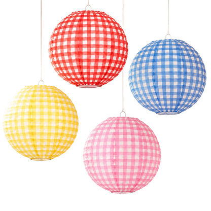 Multicolour Gingham Paper Lanterns - 4PC