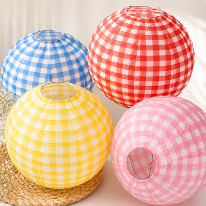 Multicolour Gingham Paper Lanterns - 4PC