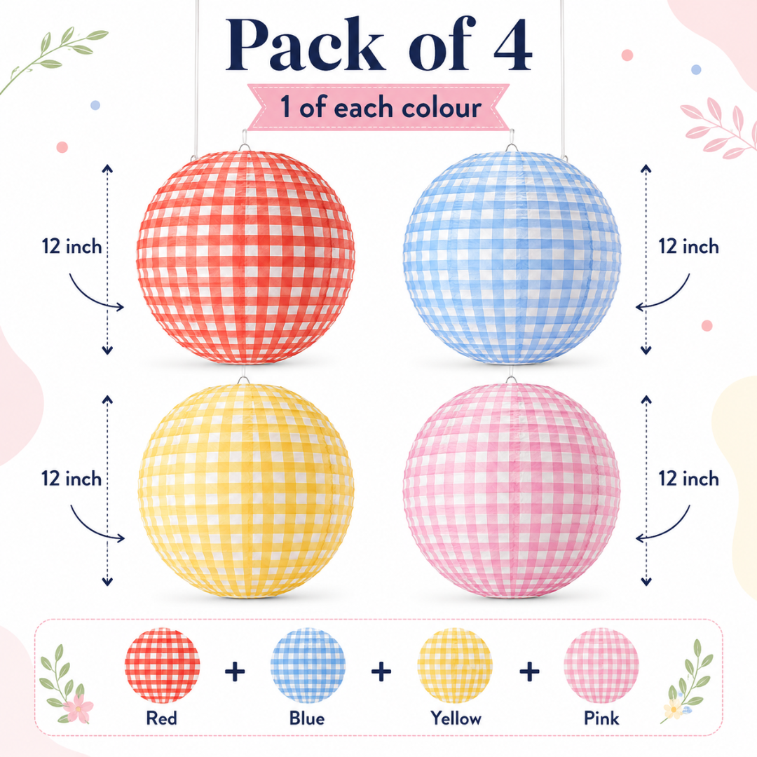 Multicolour Gingham Paper Lanterns - 4PC