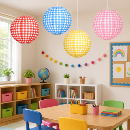 Multicolour Gingham Paper Lanterns - 4PC
