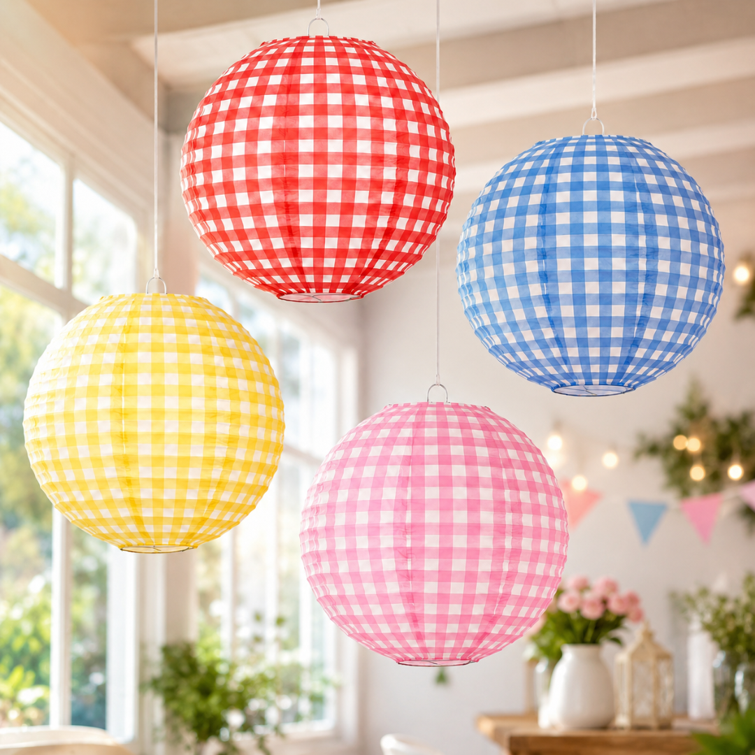 Multicolour Gingham Paper Lanterns - 4PC