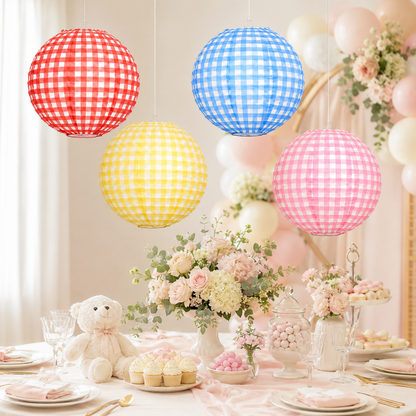 Multicolour Gingham Paper Lanterns - 4PC
