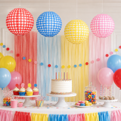 Multicolour Gingham Paper Lanterns - 4PC