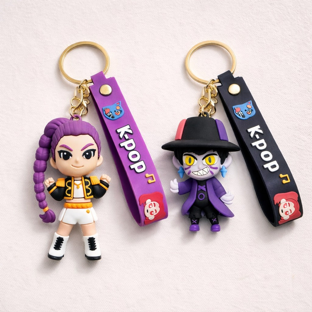 Kpop Demon Hunters Cartoon Keychains for Boys and Girls - Set of 2
