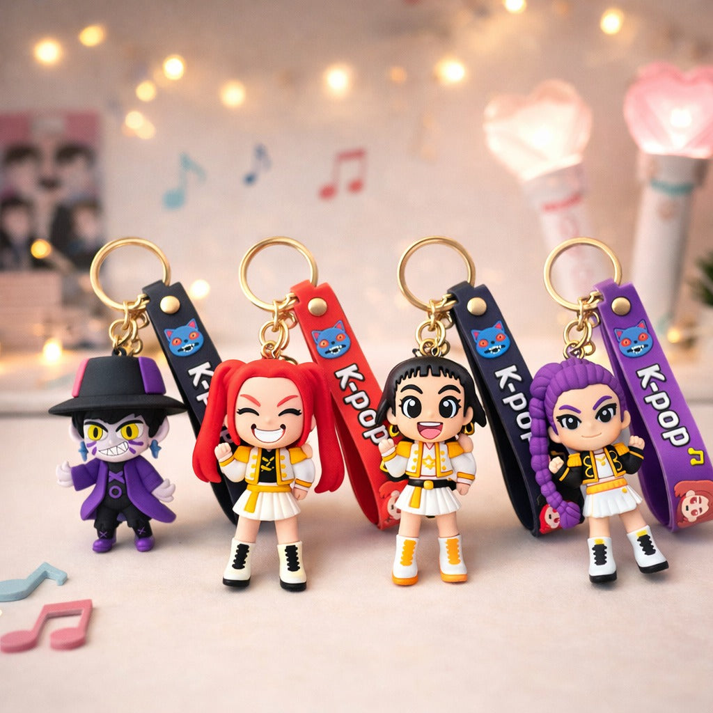 Kpop Demon Hunters Cartoon Keychains for Boys and Girls -  Set of 4