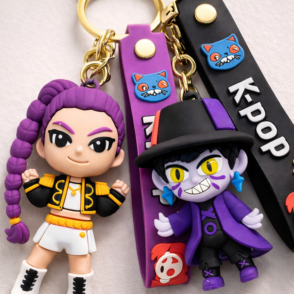 Kpop Demon Hunters Cartoon Keychains for Boys and Girls - Set of 2