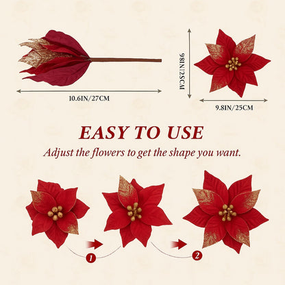 Large Red Poinsettia Leaves with Golden Glitter - 1PC