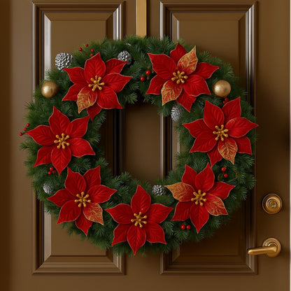 Large Red Poinsettia Leaves with Golden Glitter - 1PC