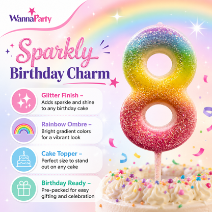 Three Color Gradient Glitter Candle Number 8