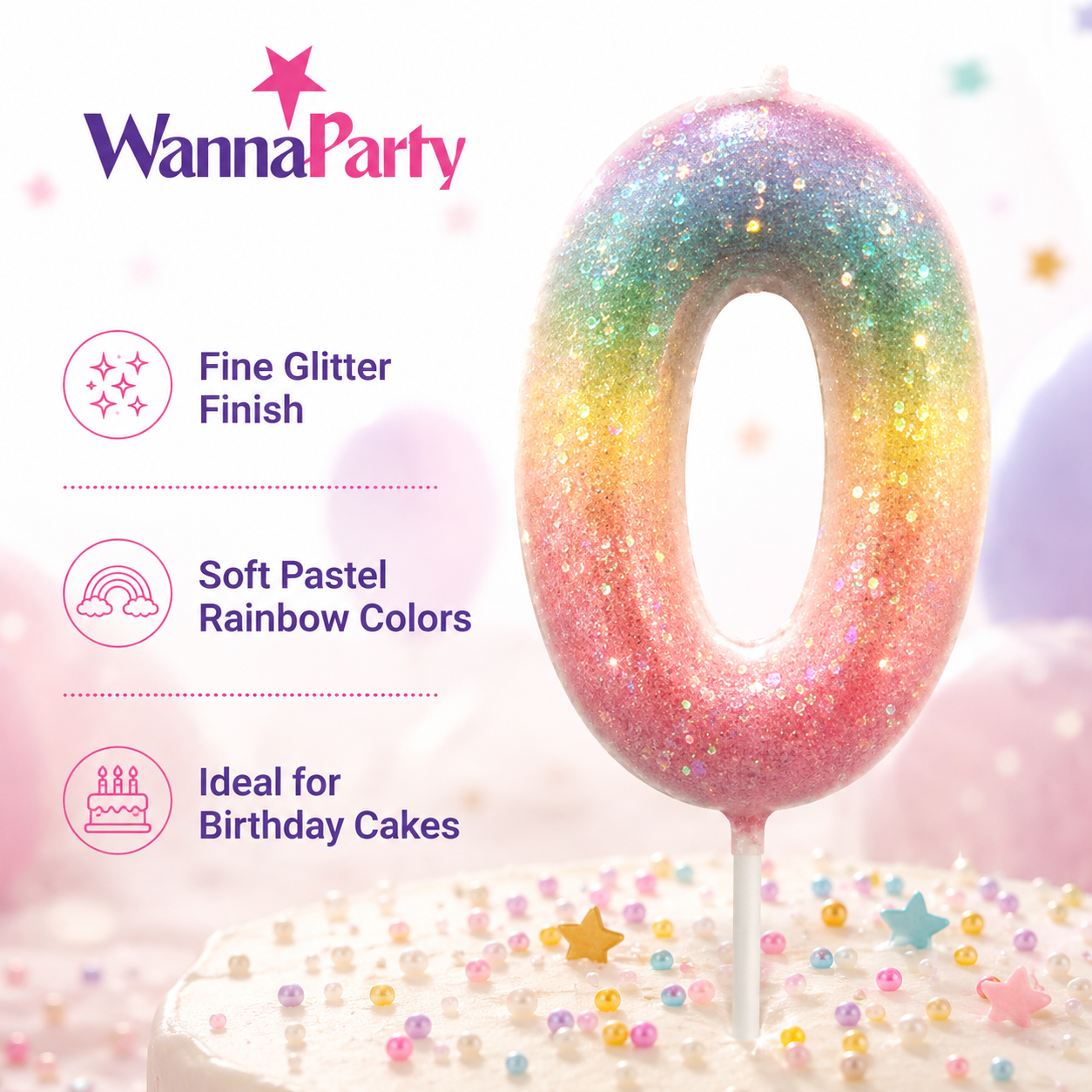 Three Color Gradient Glitter Candle Number 0