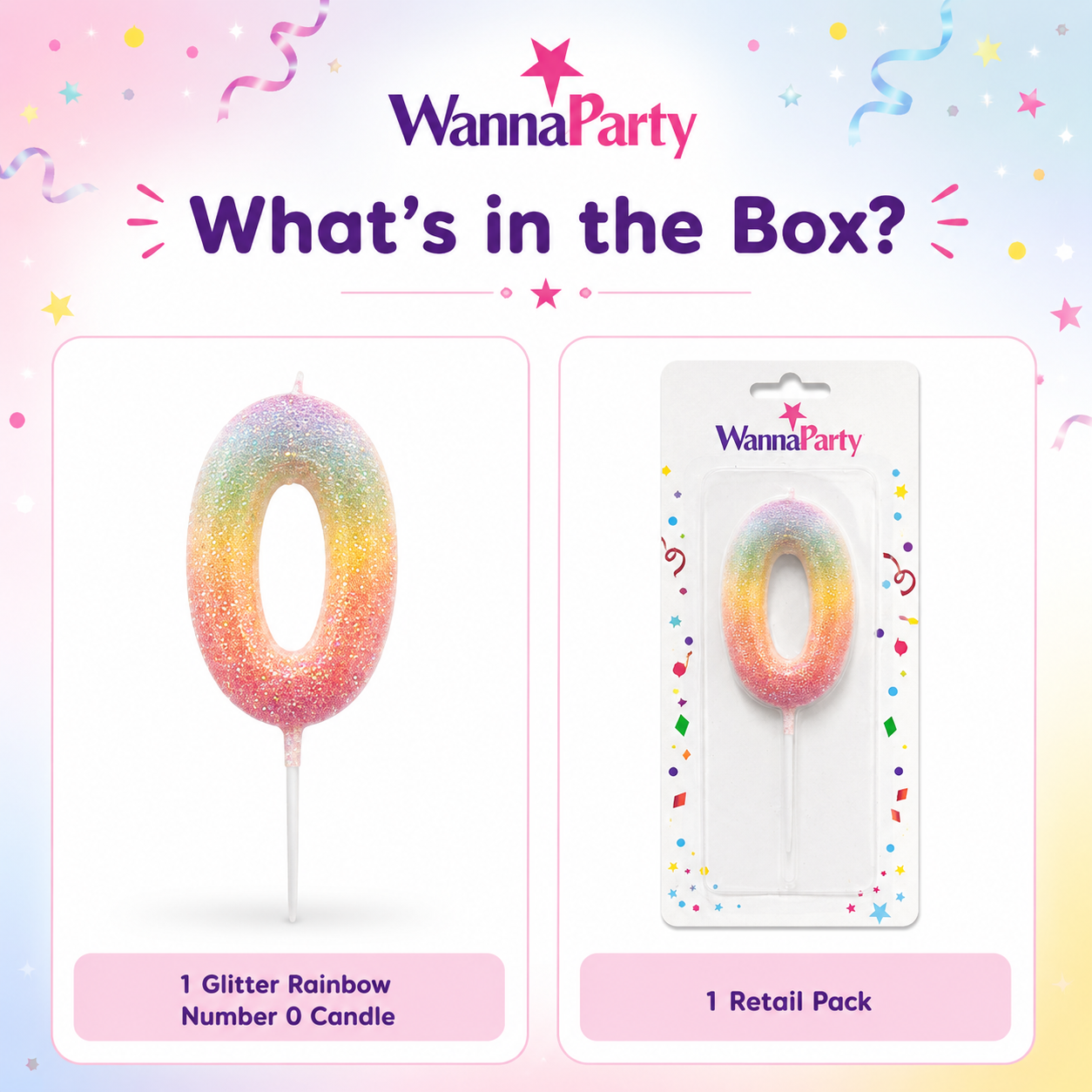 Three Color Gradient Glitter Candle Number 0