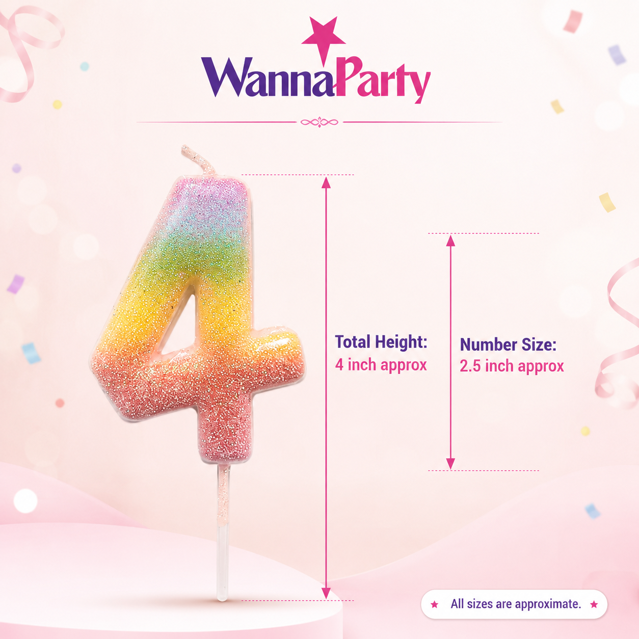 Three Color Gradient Glitter Candle Number 4