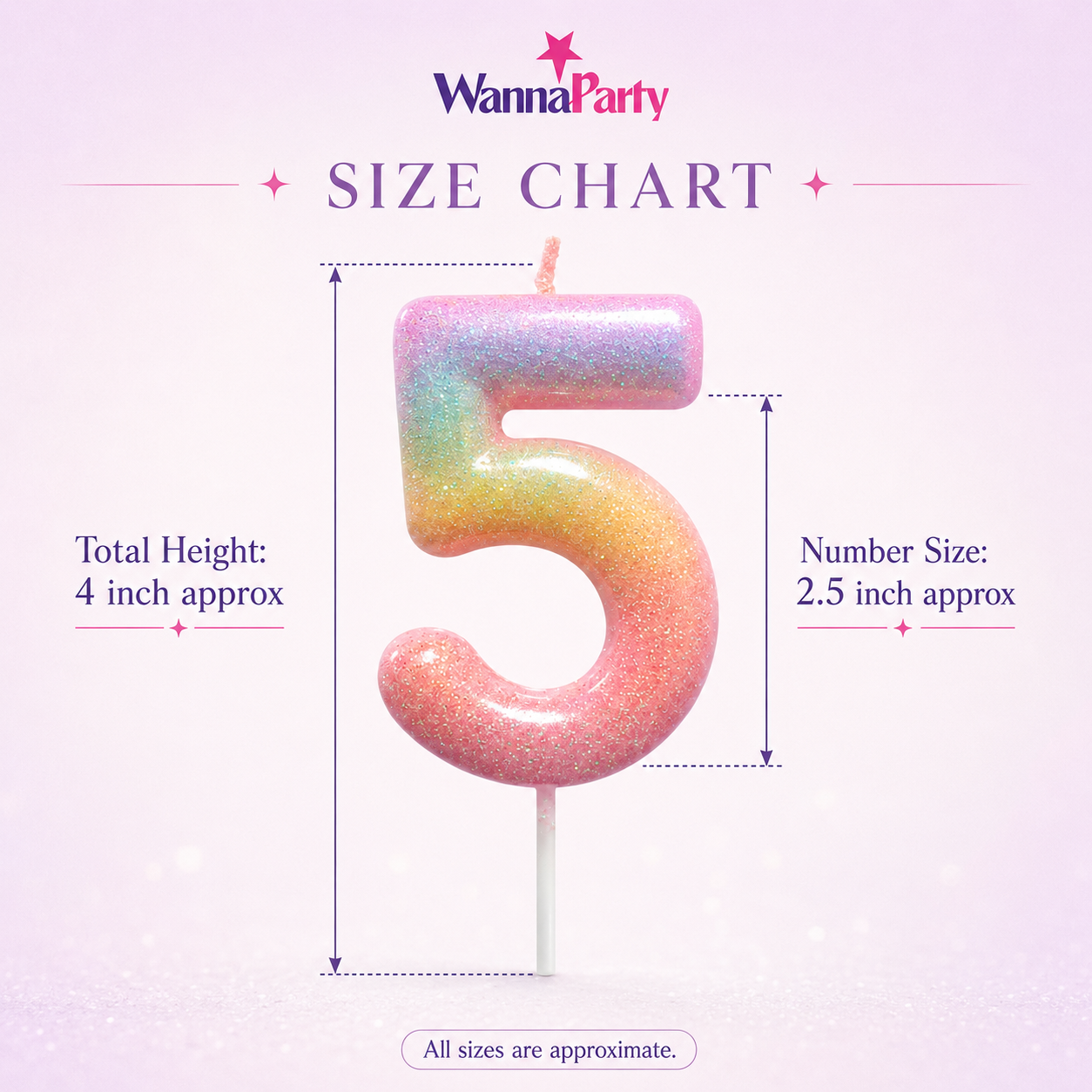 Three Color Gradient Glitter Candle Number 5
