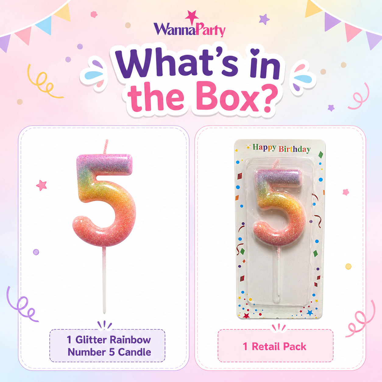 Three Color Gradient Glitter Candle Number 5