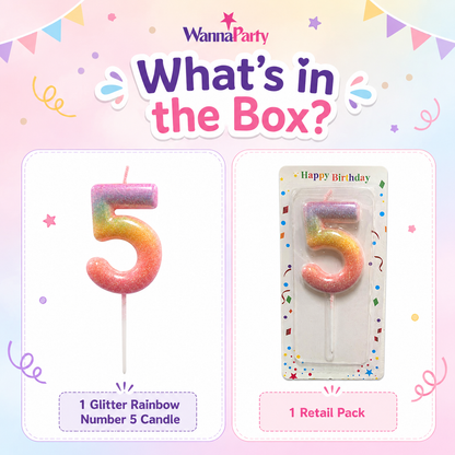 Three Color Gradient Glitter Candle Number 5