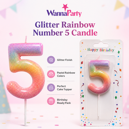 Three Color Gradient Glitter Candle Number 5