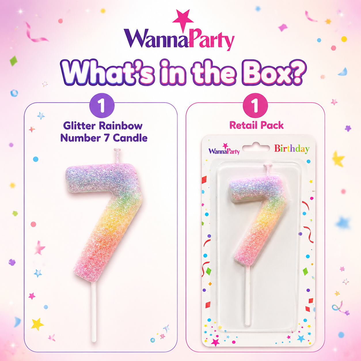 Three Color Gradient Glitter Candle Number 7