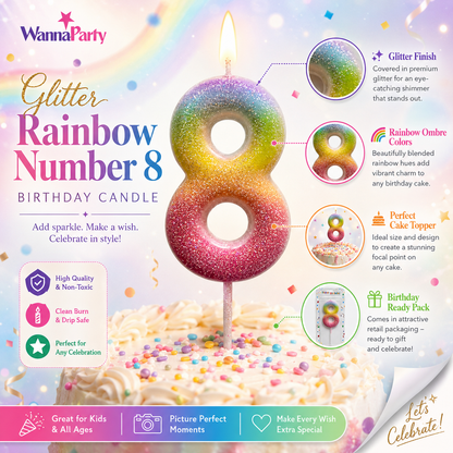 Three Color Gradient Glitter Candle Number 8