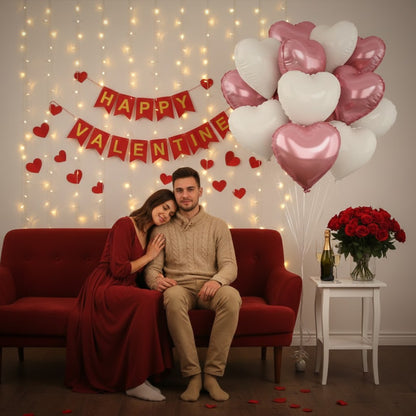 Pink and White Heart Pastel Foil Balloons Set - Pack of 10