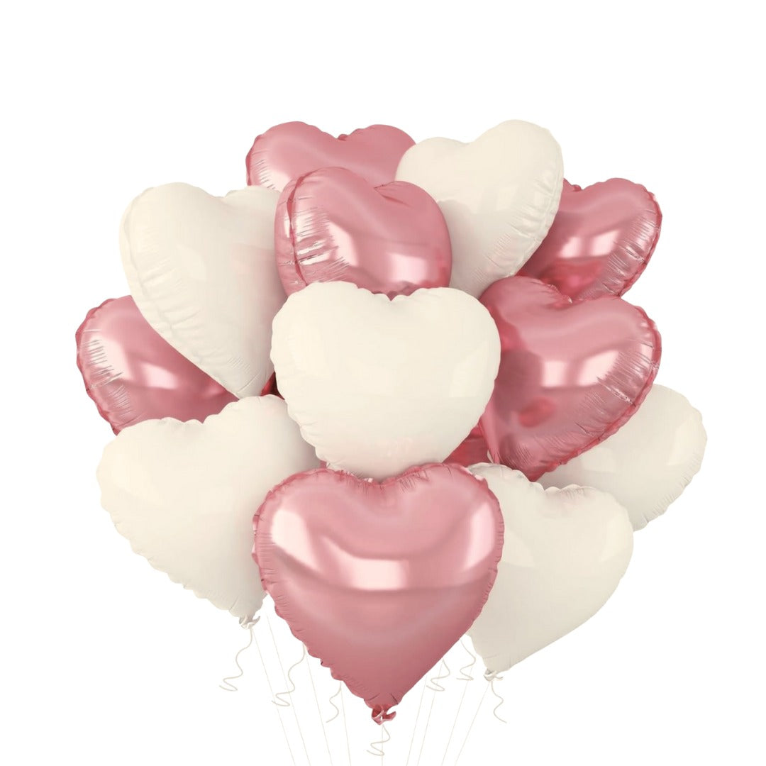 Pink and White Heart Pastel Foil Balloons Set - Pack of 10