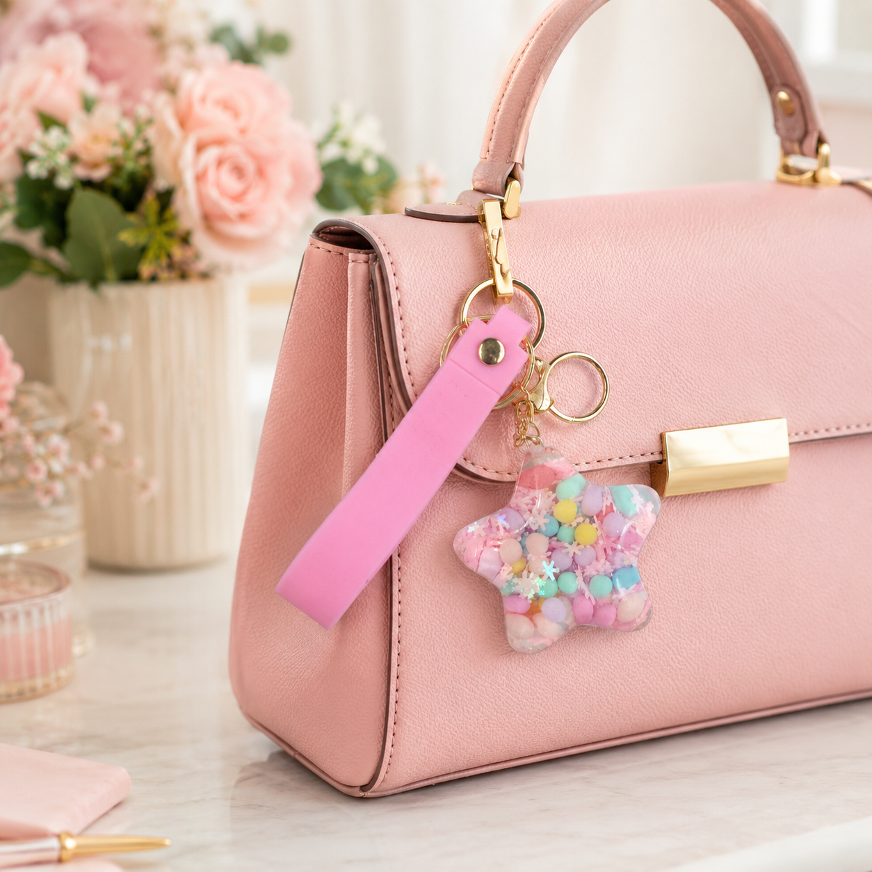 Star Beads Keychain Pink Strap - Cute Bag Charm for Girls | Wanna Party - Image 6