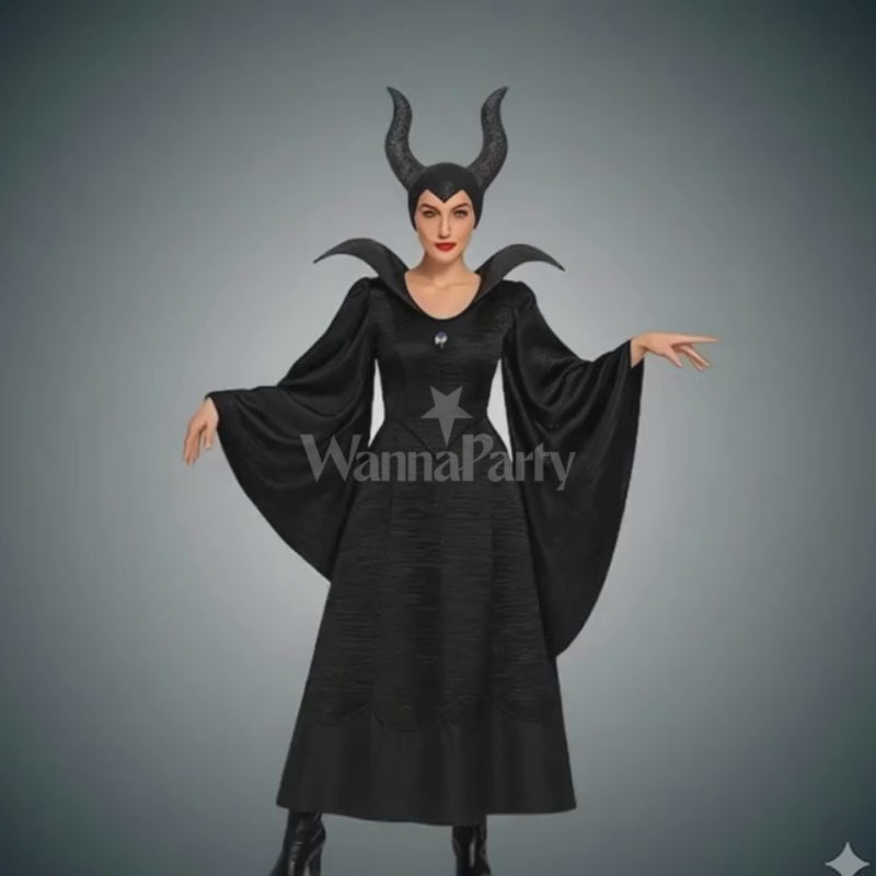 Maleficient Adult Costume with Glittery Headband - Elastic Fit (Bust  36 - 38 inches, Length - 50 inches)