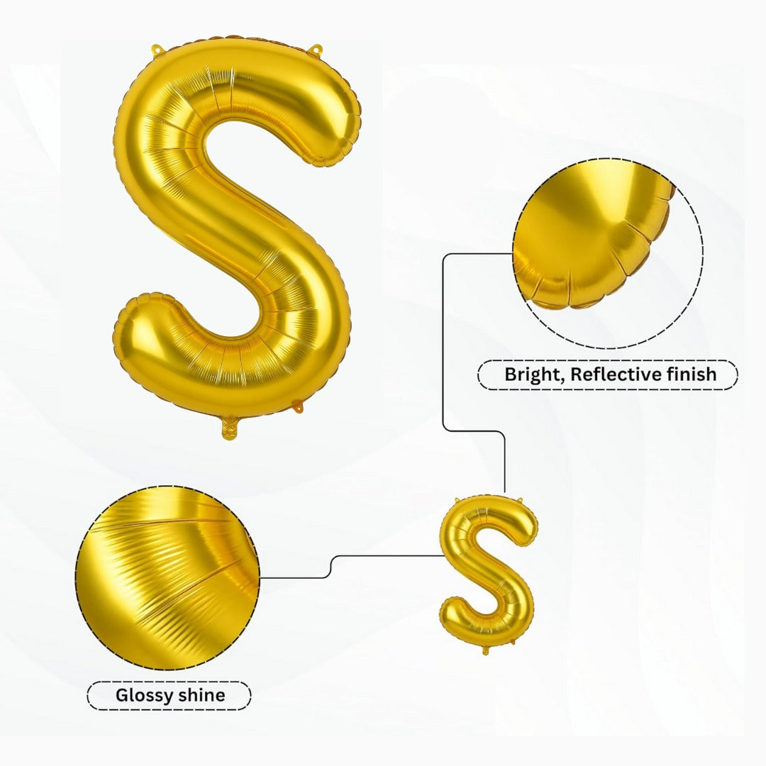 16 Inch Letter S Gold Foil Balloon for Birthday Party Decoration