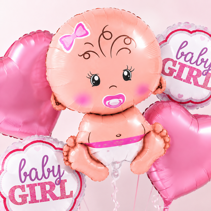 Baby GIrl Shaped Foil Balloon Bouquet Set - 5PC | Helium Filles & Dleivers Inflated