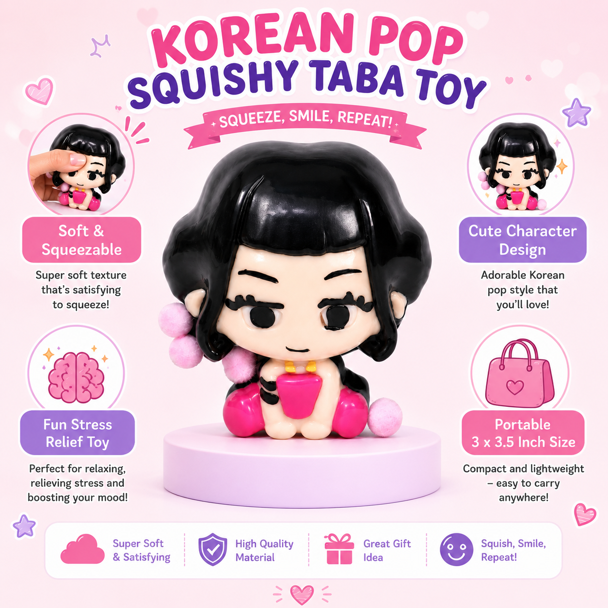 K-POP Zoey Squishy Taba Toy - Cute Squeeze Toy for Kids | Wanna Party - Image 4